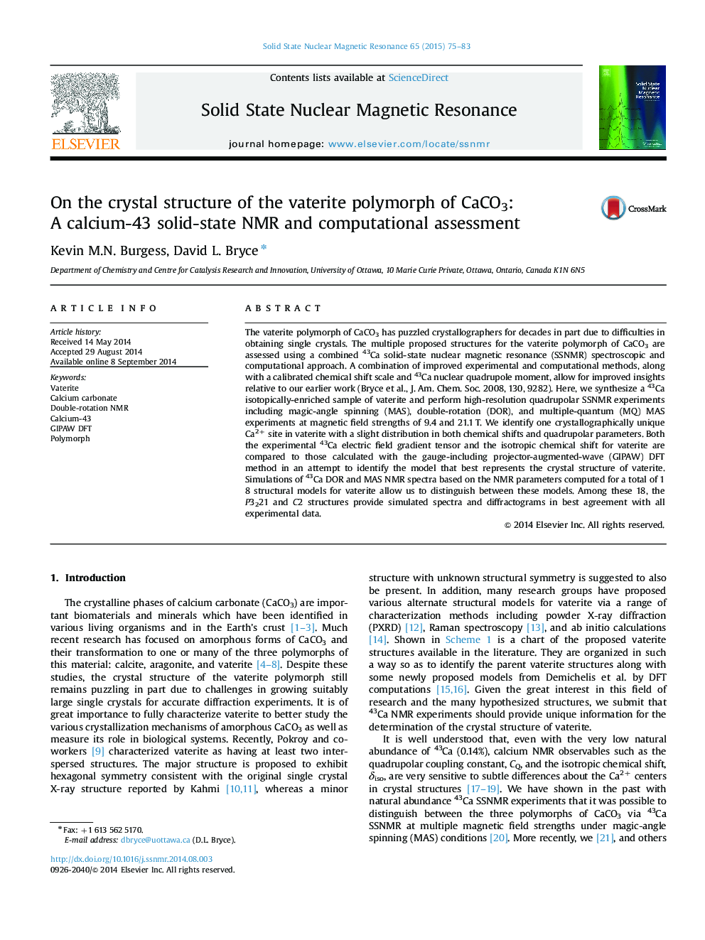 On the crystal structure of the vaterite polymorph of CaCO3: A calcium-43 solid-state NMR and computational assessment