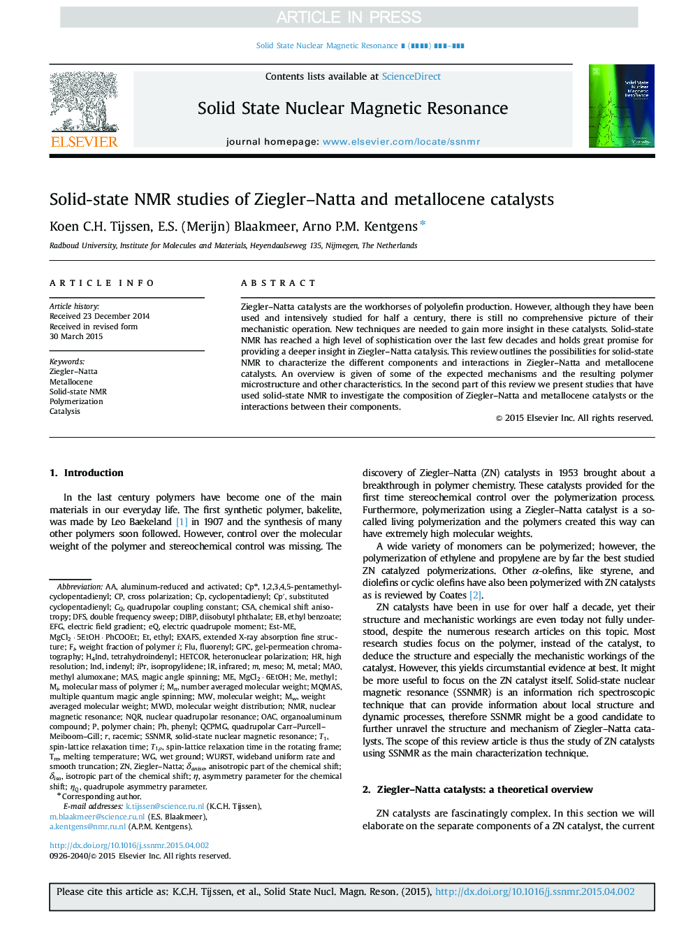 Solid-state NMR studies of Ziegler-Natta and metallocene catalysts