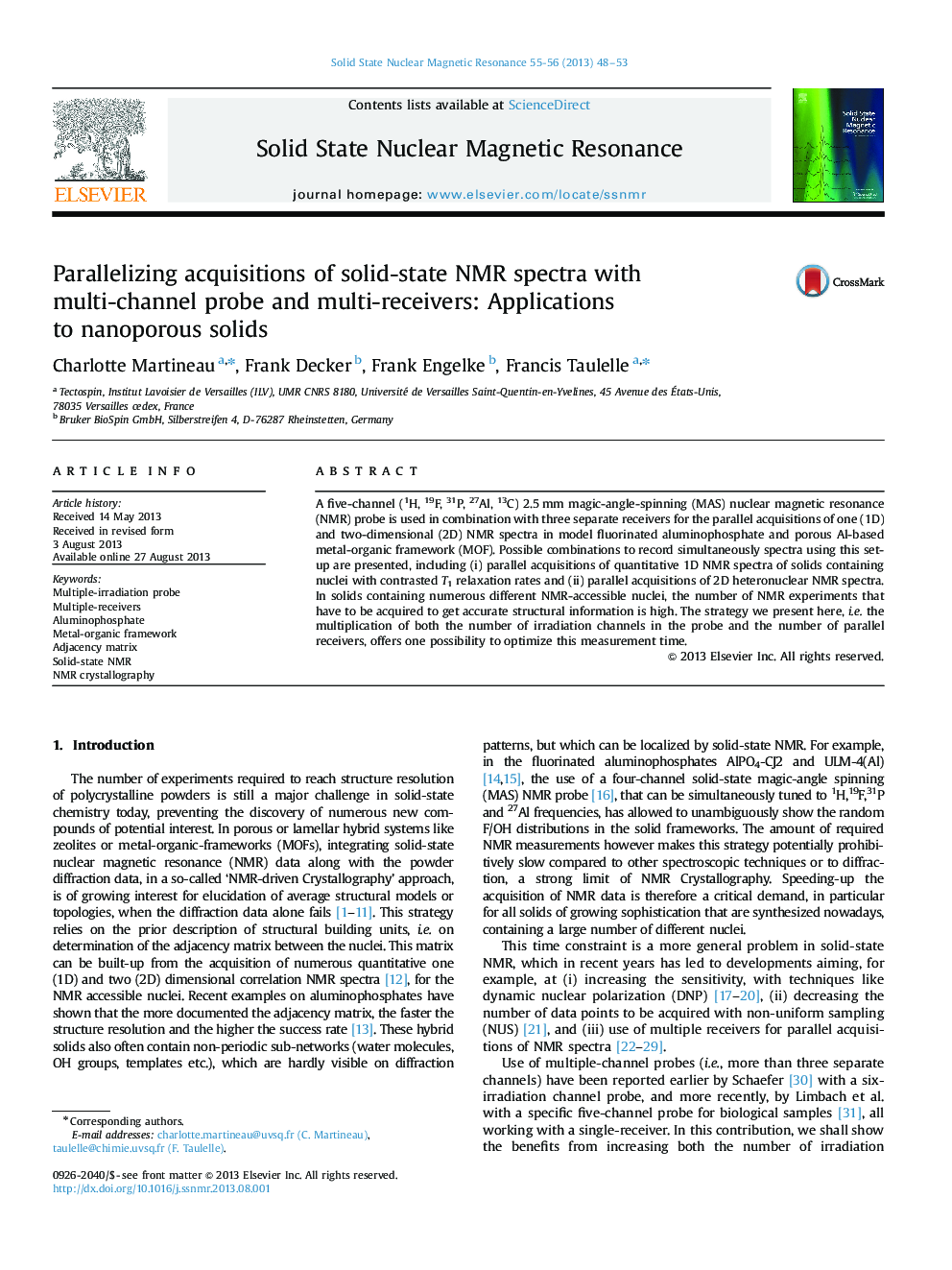 Parallelizing acquisitions of solid-state NMR spectra with multi-channel probe and multi-receivers: Applications to nanoporous solids