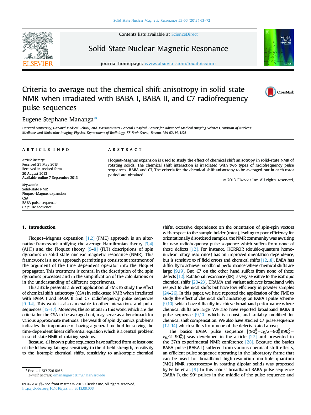 Criteria to average out the chemical shift anisotropy in solid-state NMR when irradiated with BABA I, BABA II, and C7 radiofrequency pulse sequences