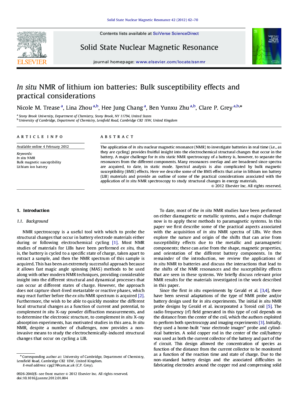 In situ NMR of lithium ion batteries: Bulk susceptibility effects and practical considerations