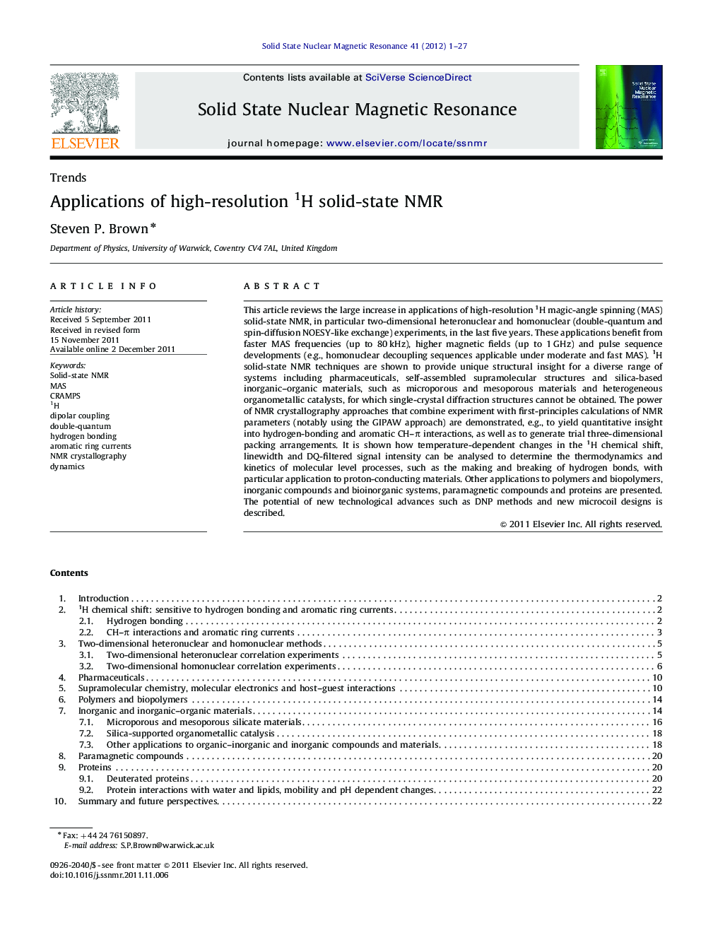 Applications of high-resolution 1H solid-state NMR