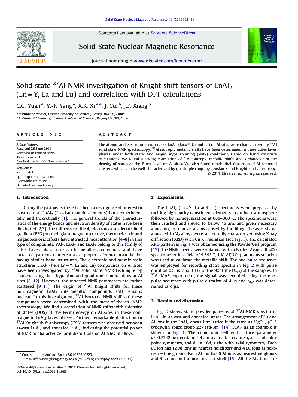 Solid state 27Al NMR investigation of Knight shift tensors of LnAl2 (Ln=Y, La and Lu) and correlation with DFT calculations