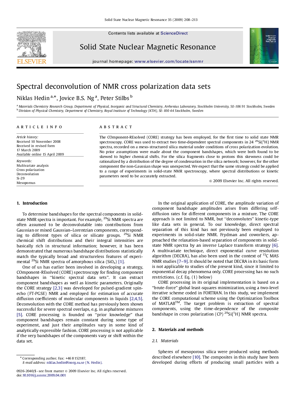 Spectral deconvolution of NMR cross polarization data sets