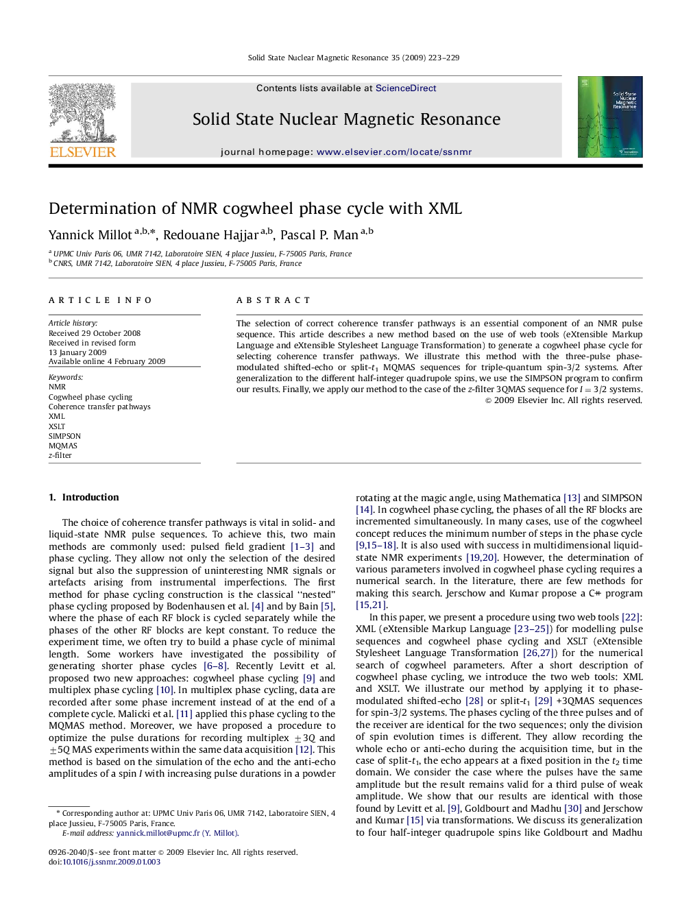 Determination of NMR cogwheel phase cycle with XML