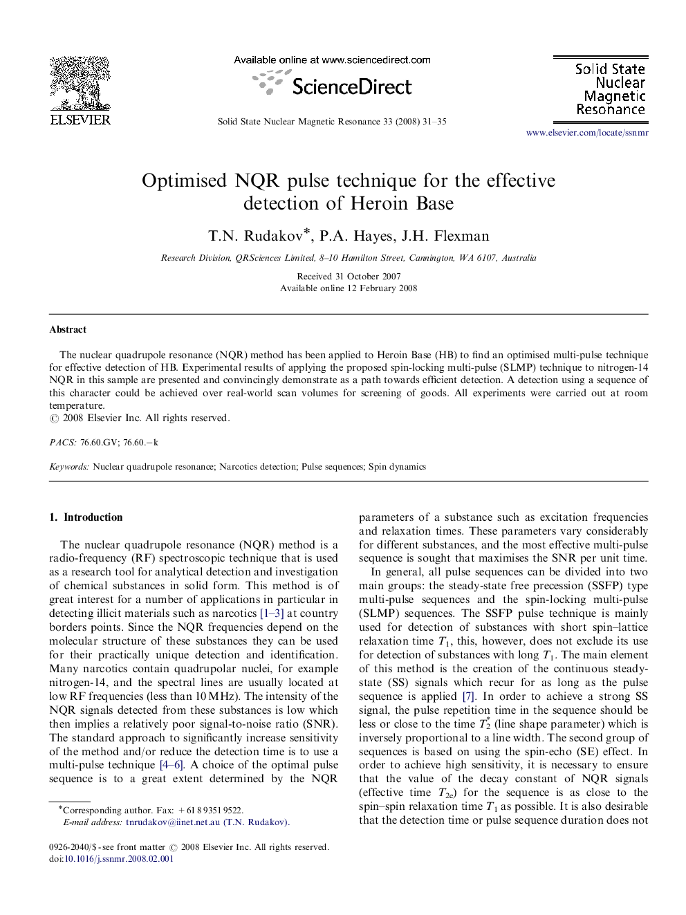 Optimised NQR pulse technique for the effective detection of Heroin Base