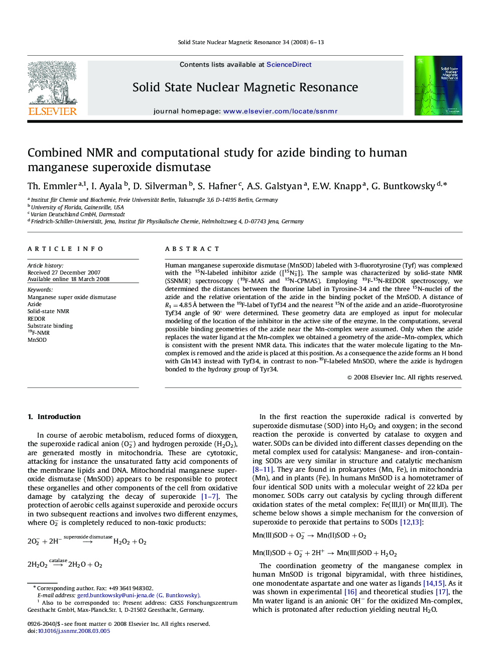 Combined NMR and computational study for azide binding to human manganese superoxide dismutase