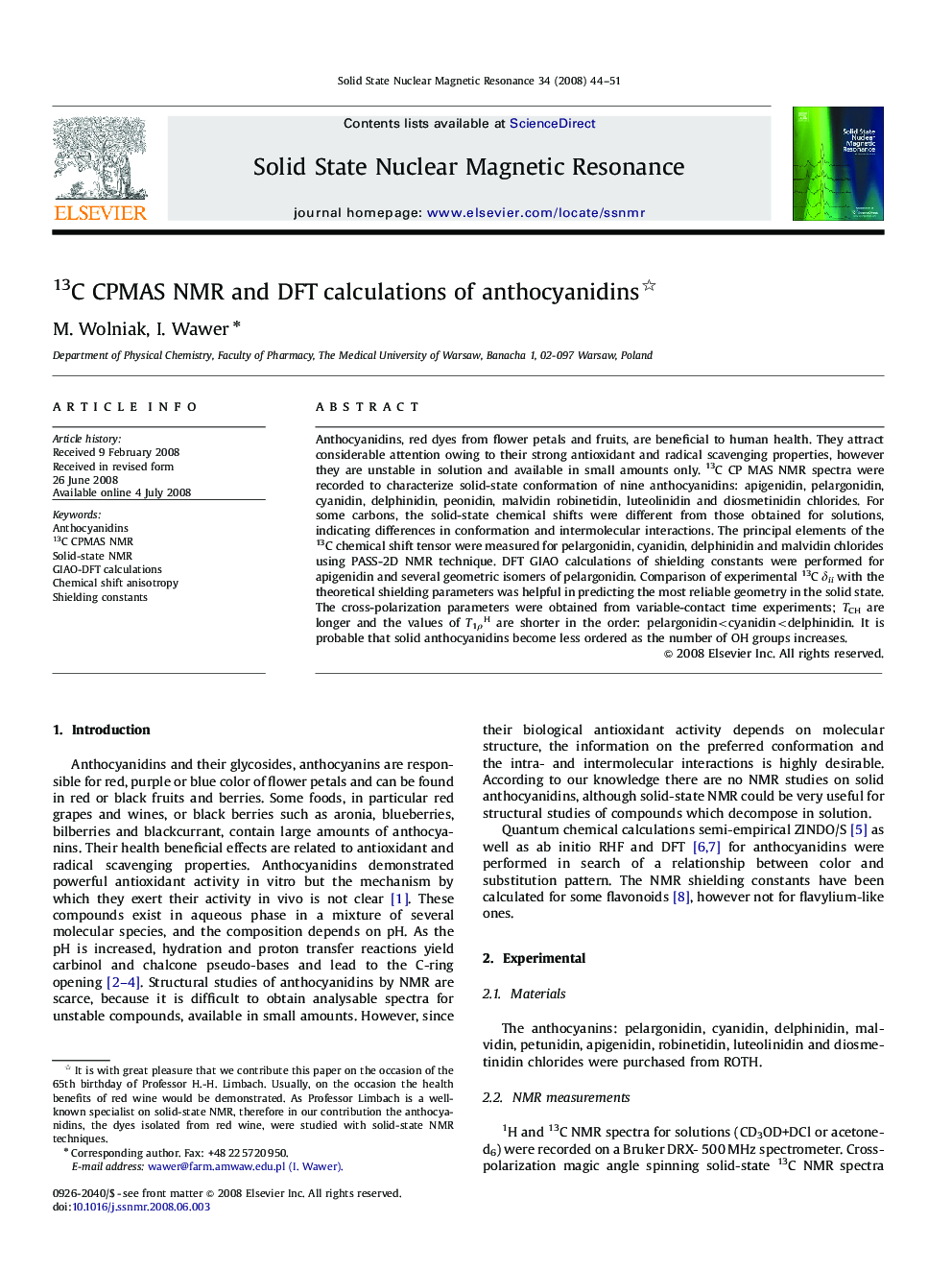 13C CPMAS NMR and DFT calculations of anthocyanidins