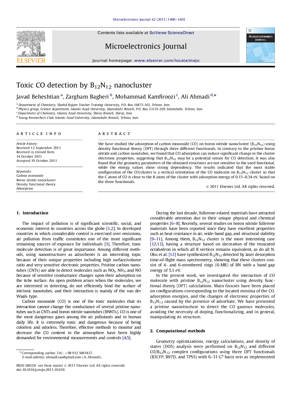 Toxic CO detection by B12N12 nanocluster