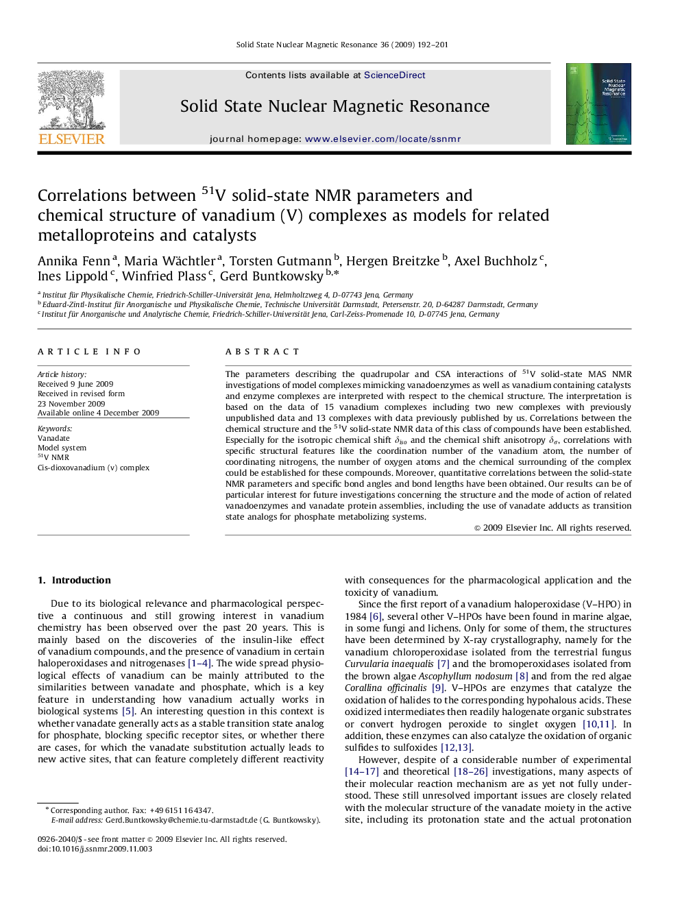 Correlations between 51V solid-state NMR parameters and chemical structure of vanadium (V) complexes as models for related metalloproteins and catalysts