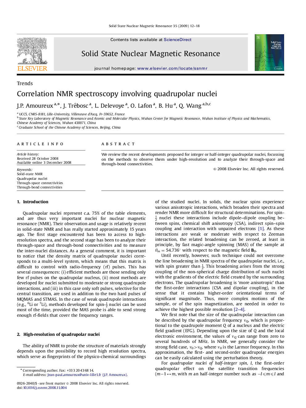 Correlation NMR spectroscopy involving quadrupolar nuclei