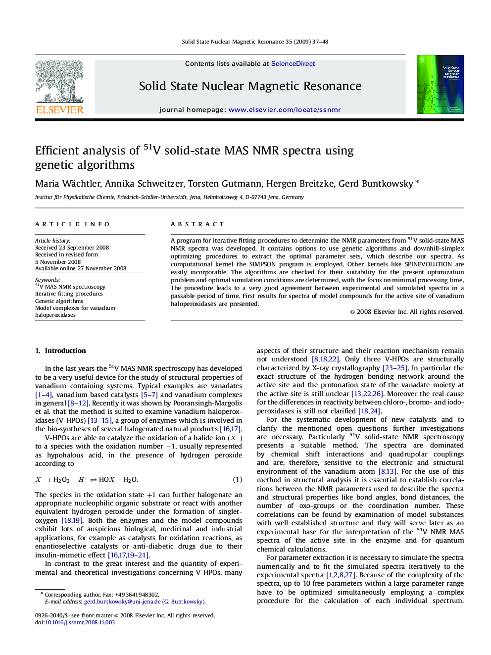 Efficient analysis of 51V solid-state MAS NMR spectra using genetic algorithms