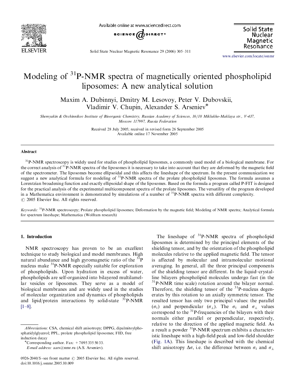 Modeling of 31P-NMR spectra of magnetically oriented phospholipid liposomes: A new analytical solution