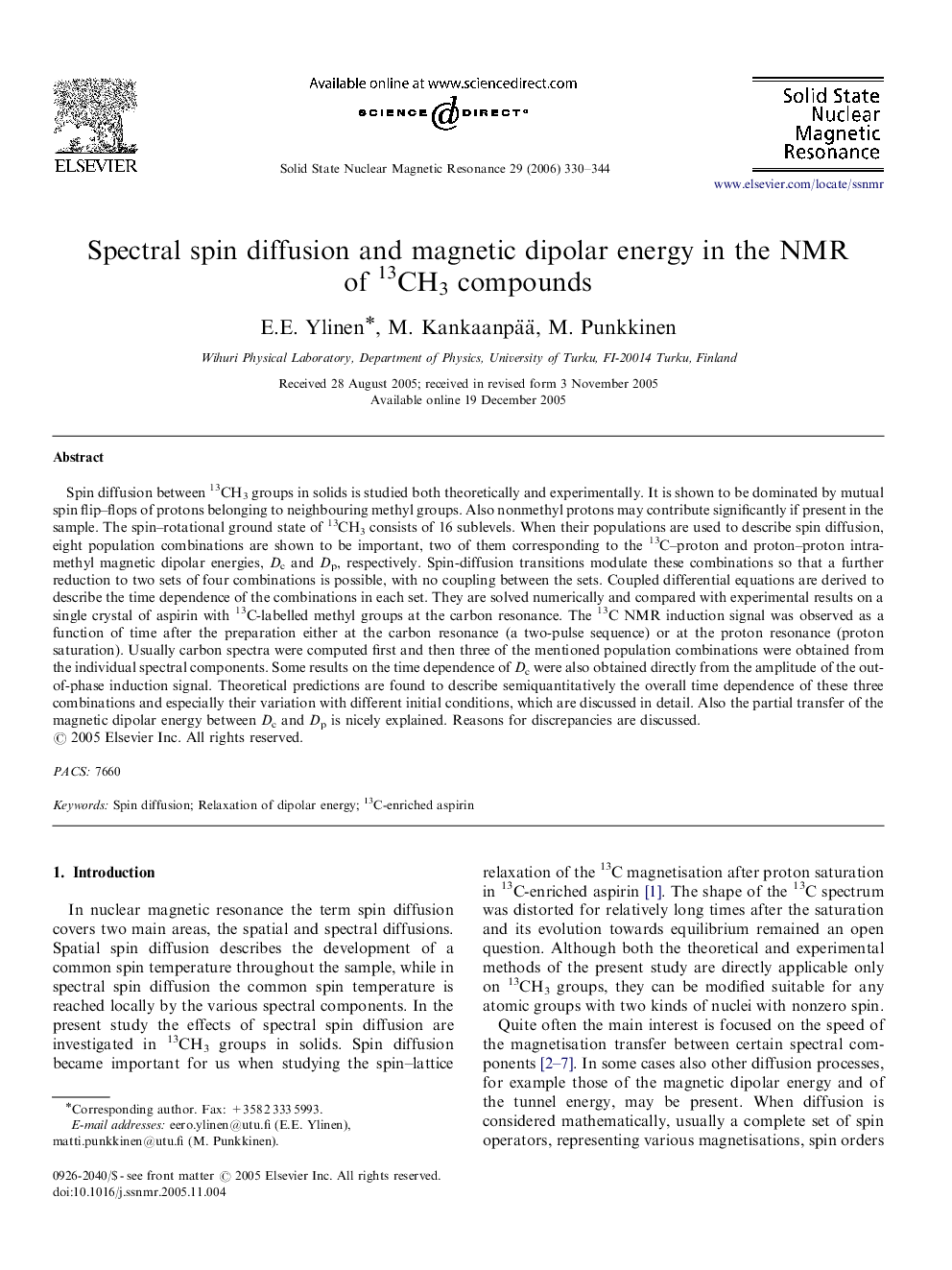 Spectral spin diffusion and magnetic dipolar energy in the NMR of 13CH3 compounds