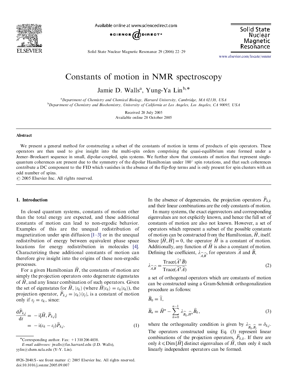 Constants of motion in NMR spectroscopy