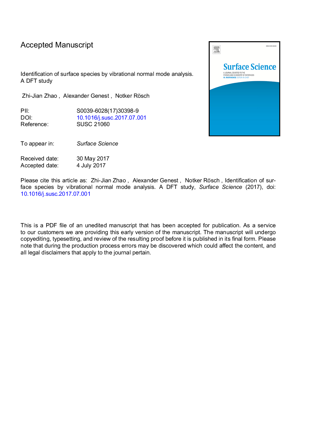 Identification of surface species by vibrational normal mode analysis. A DFT study