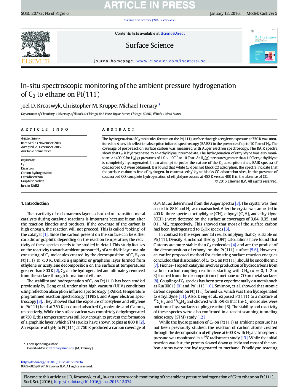 In-situ spectroscopic monitoring of the ambient pressure hydrogenation of C2 to ethane on Pt(111)