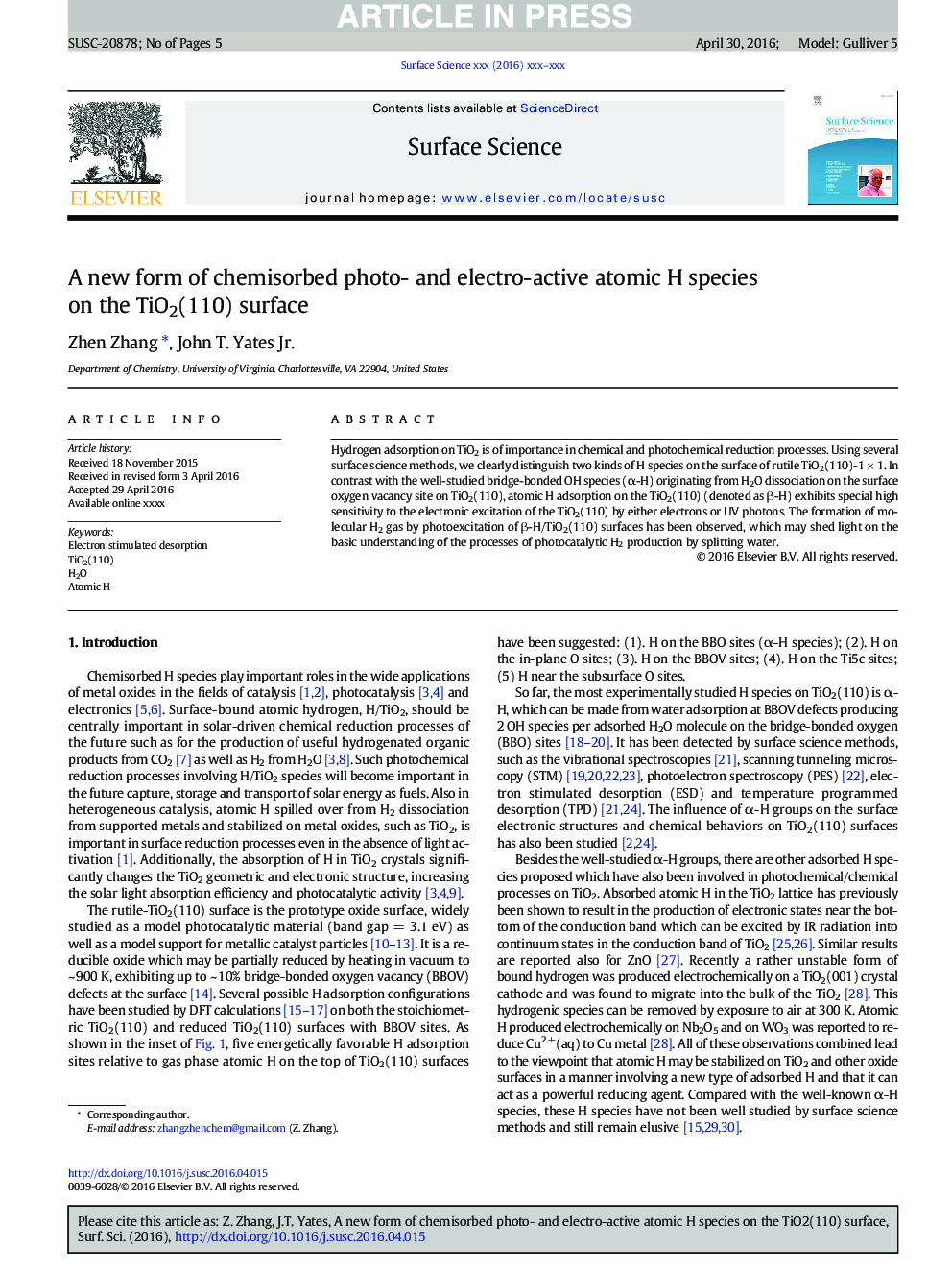 A new form of chemisorbed photo- and electro-active atomic H species on the TiO2(110) surface