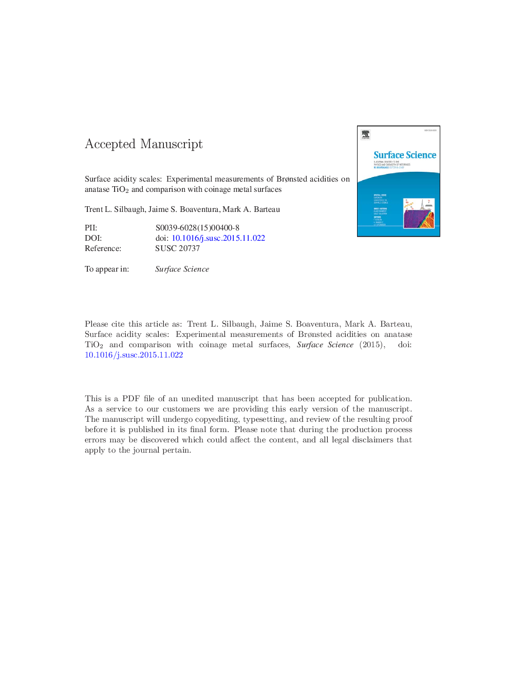 Surface acidity scales: Experimental measurements of BrÃ¸nsted acidities on anatase TiO2 and comparison with coinage metal surfaces