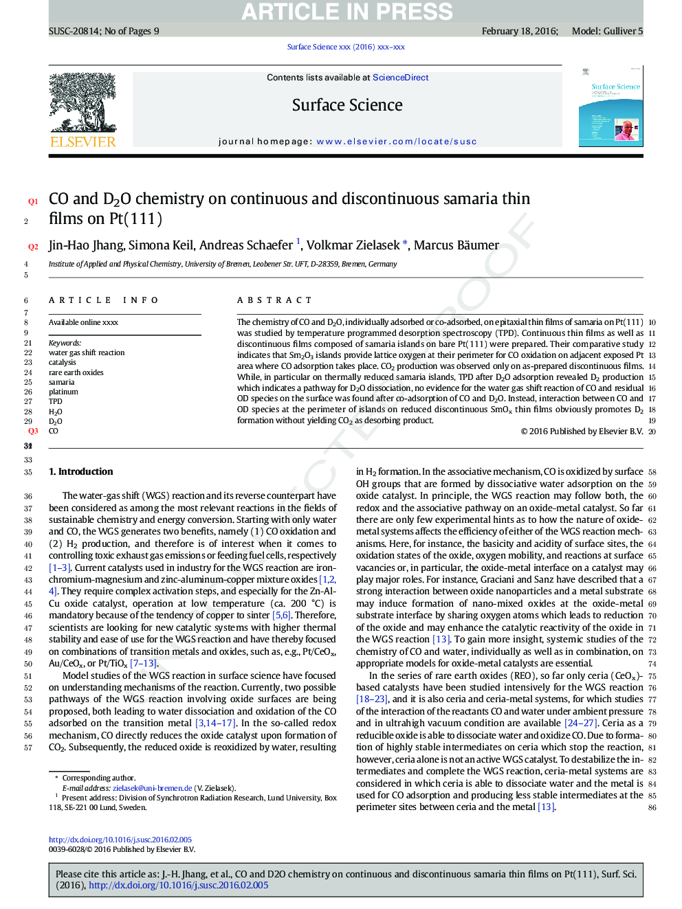 CO and D2O chemistry on continuous and discontinuous samaria thin films on Pt(111)