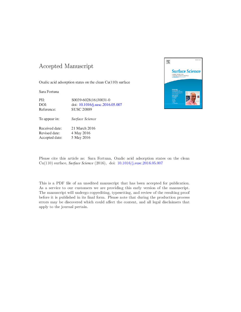 Oxalic acid adsorption states on the clean Cu(110) surface