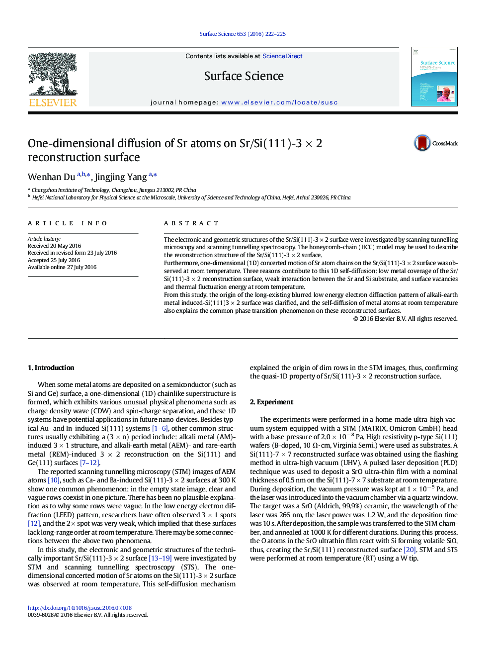 One-dimensional diffusion of Sr atoms on Sr/Si(111)-3Â ÃÂ 2 reconstruction surface