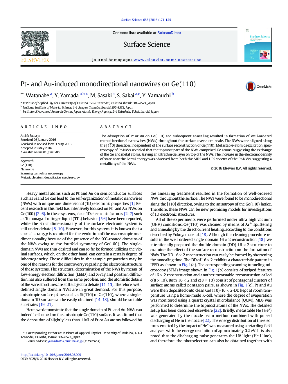 Pt- and Au-induced monodirectional nanowires on Ge(110)