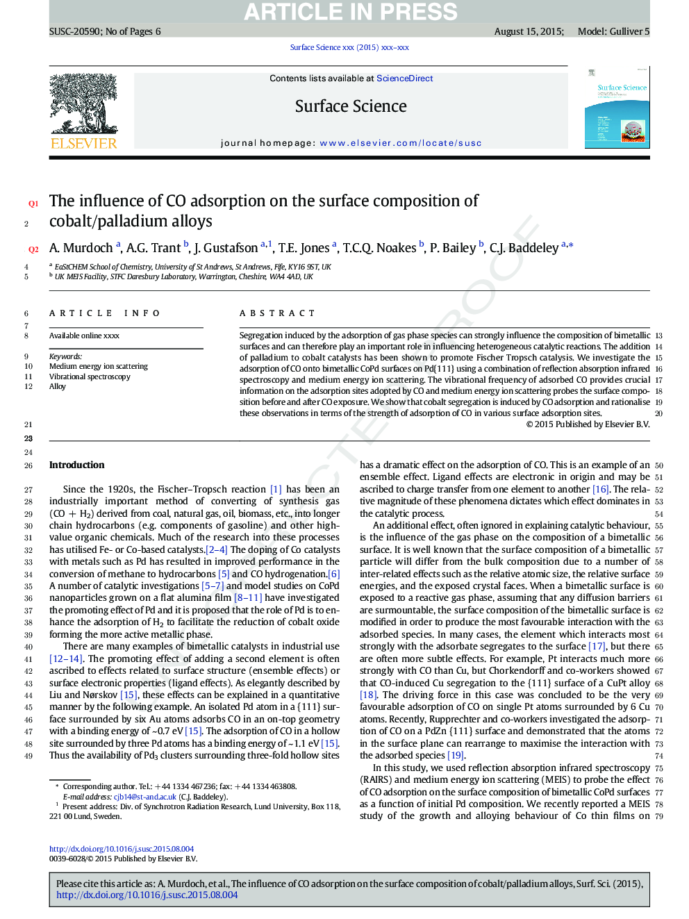 The influence of CO adsorption on the surface composition of cobalt/palladium alloys