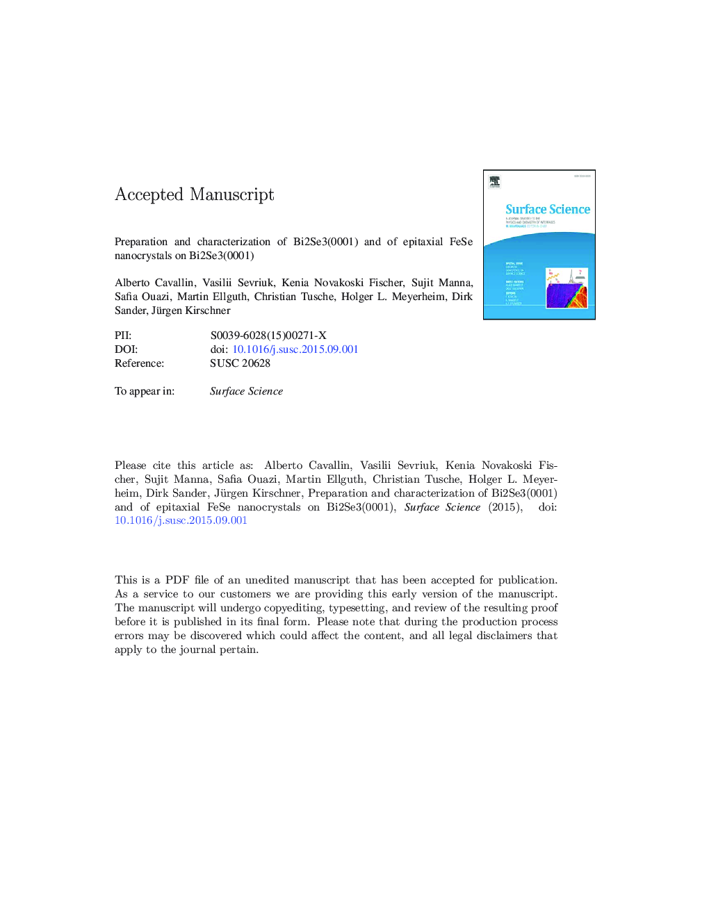 Preparation and characterization of Bi2Se3(0001) and of epitaxial FeSe nanocrystals on Bi2Se3(0001)