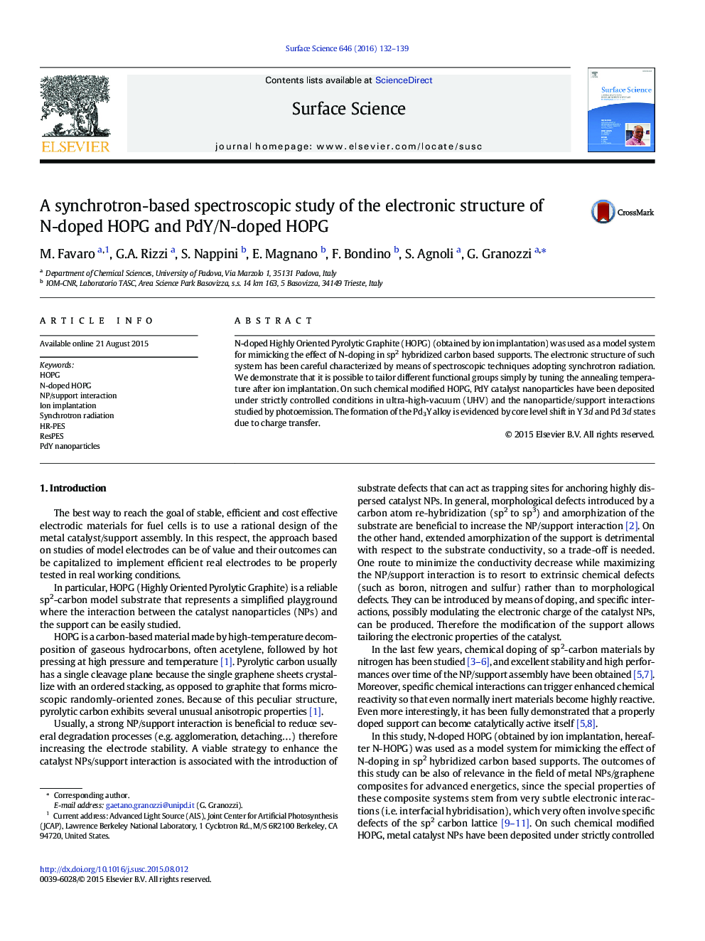 A synchrotron-based spectroscopic study of the electronic structure of N-doped HOPG and PdY/N-doped HOPG