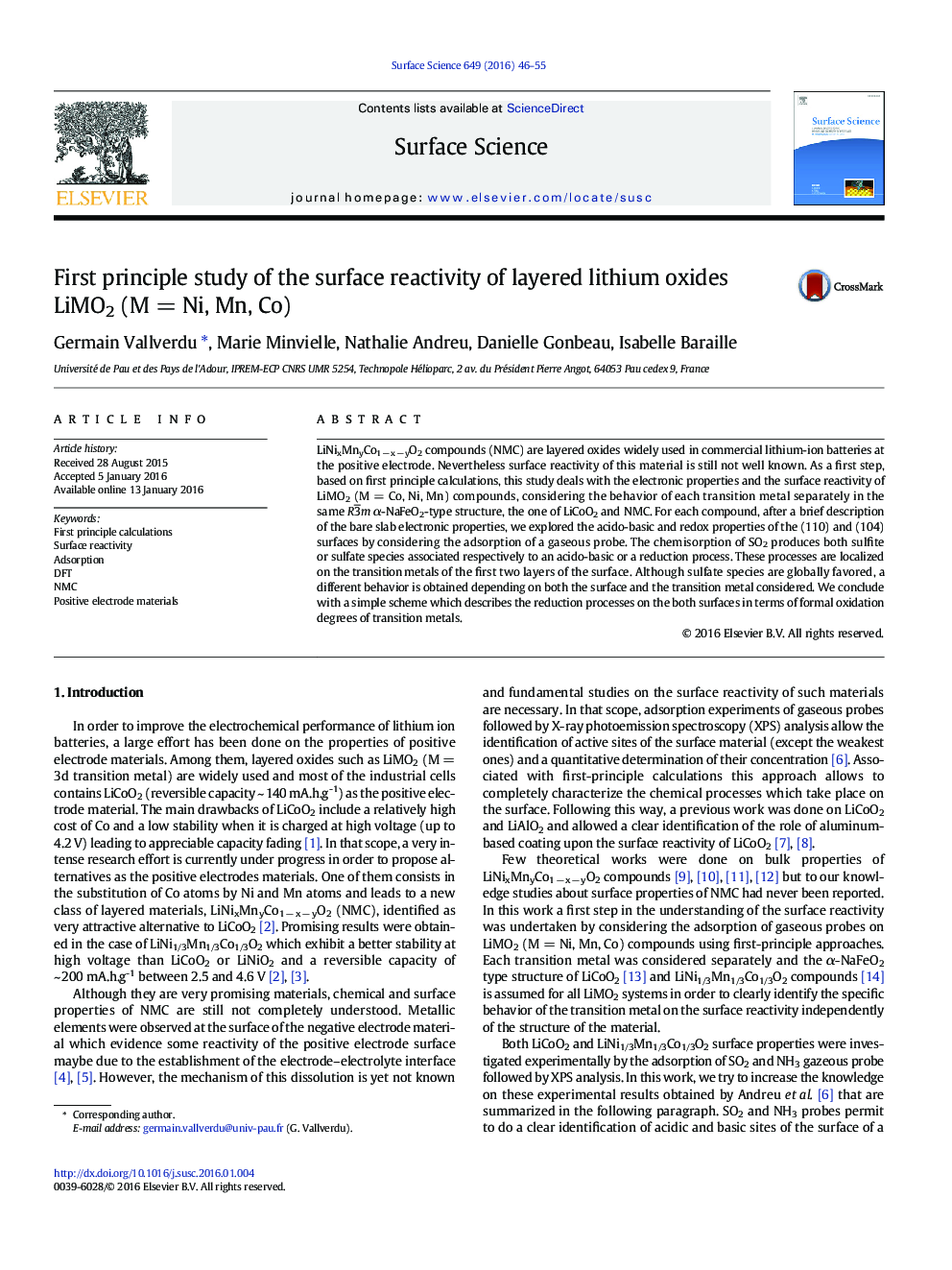 First principle study of the surface reactivity of layered lithium oxides LiMO2 (MÂ =Â Ni, Mn, Co)