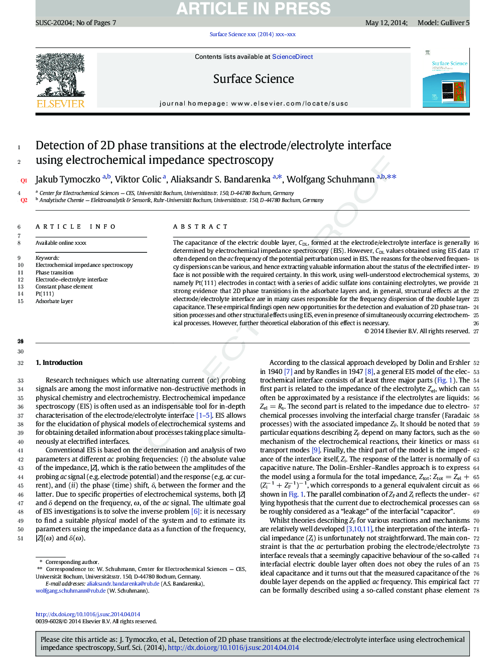 Detection of 2D phase transitions at the electrode/electrolyte interface using electrochemical impedance spectroscopy