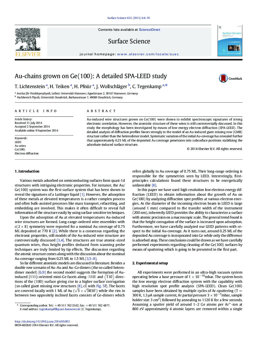 Au-chains grown on Ge(100): A detailed SPA-LEED study