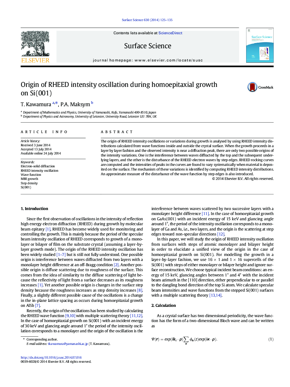 Origin of RHEED intensity oscillation during homoepitaxial growth on Si(001)