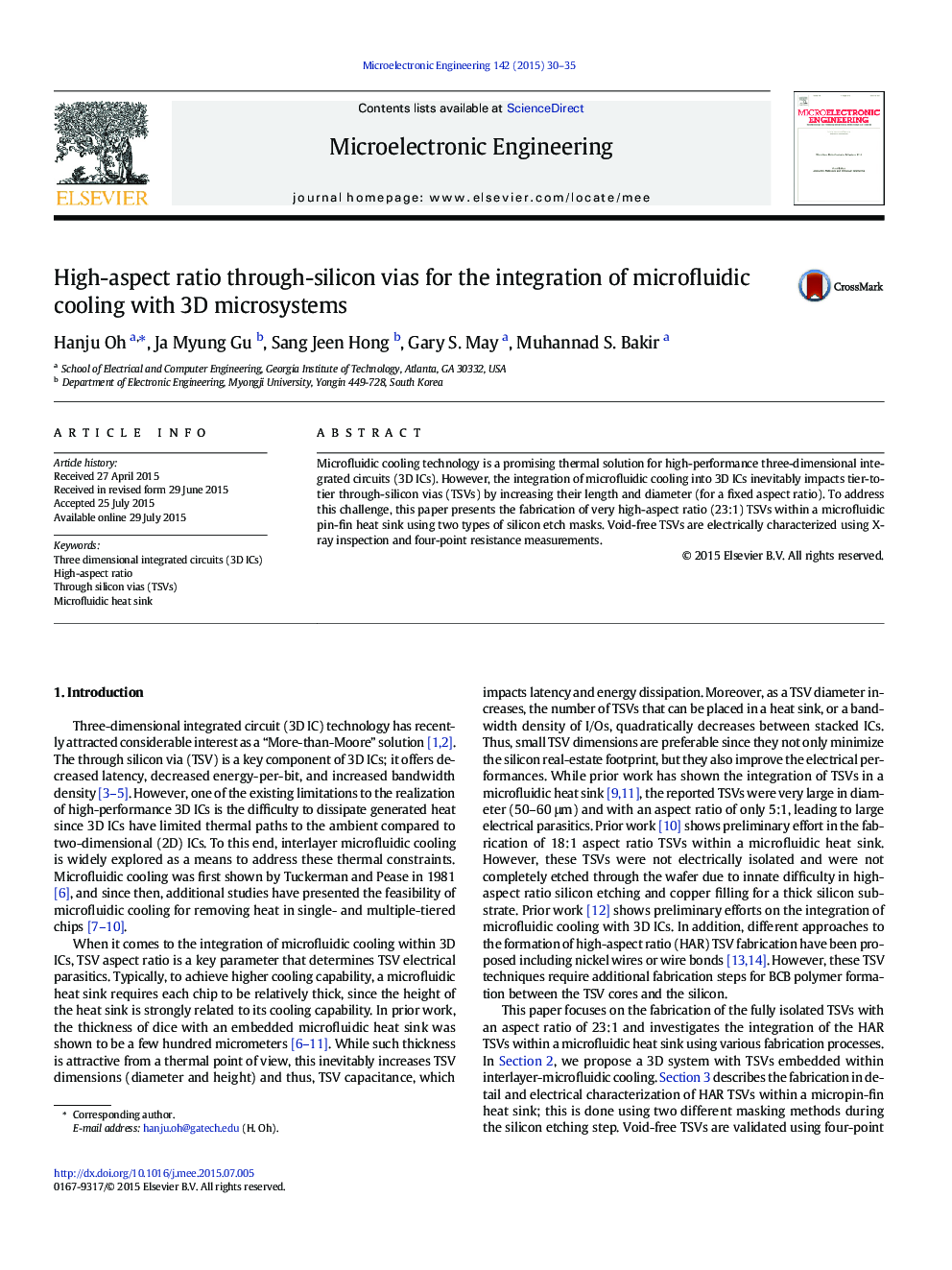 High-aspect ratio through-silicon vias for the integration of microfluidic cooling with 3D microsystems