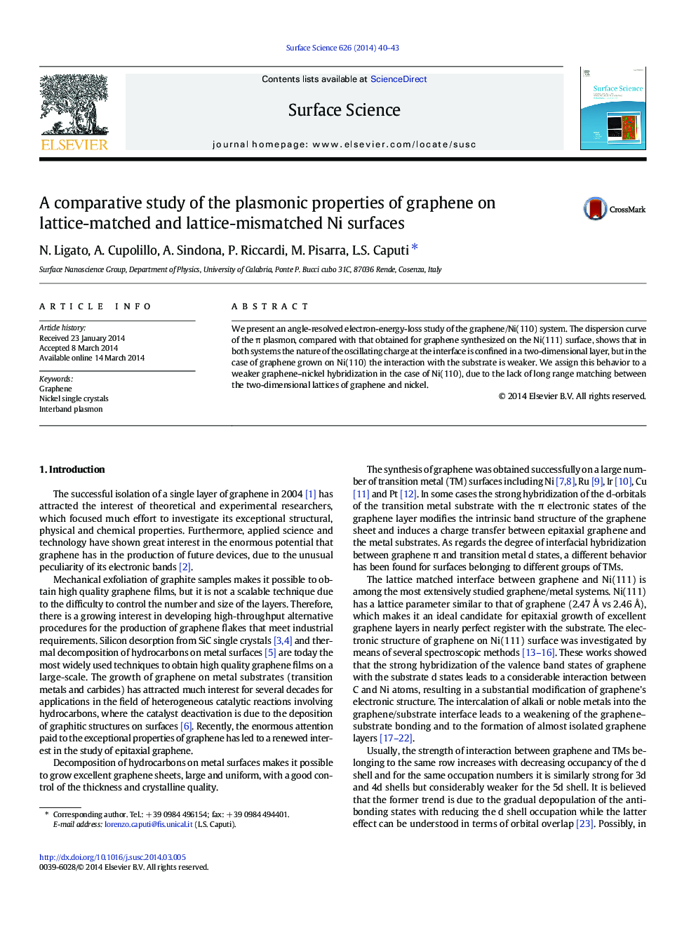 عکس صفحه اول مقاله: A comparative study of the plasmonic properties of graphene on lattice-matched and lattice-mismatched Ni surfaces A comparative study of the plasmonic properties of graphene on lattice-matched and lattice-mismatched Ni surfaces