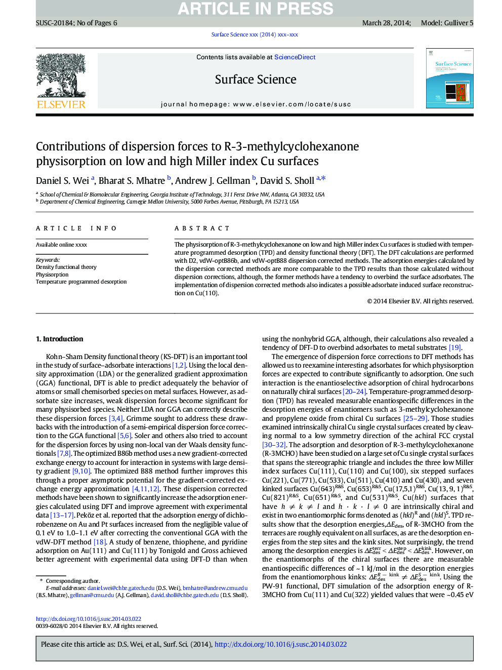 Contributions of dispersion forces to R-3-methylcyclohexanone physisorption on low and high Miller index Cu surfaces