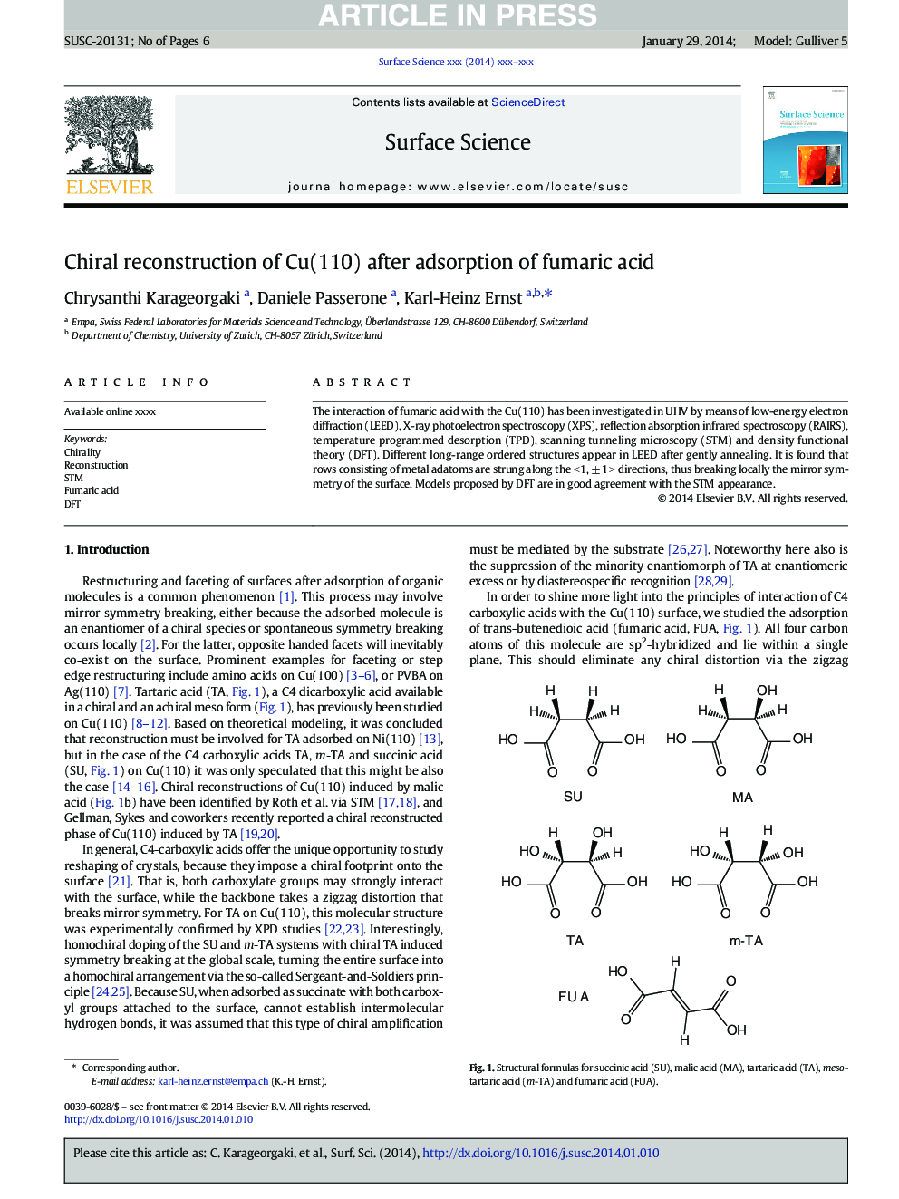 Chiral reconstruction of Cu(110) after adsorption of fumaric acid