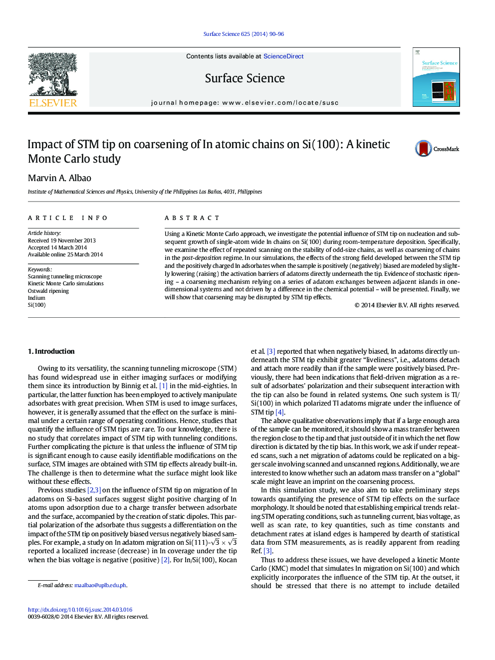 Impact of STM tip on coarsening of In atomic chains on Si(100): A kinetic Monte Carlo study