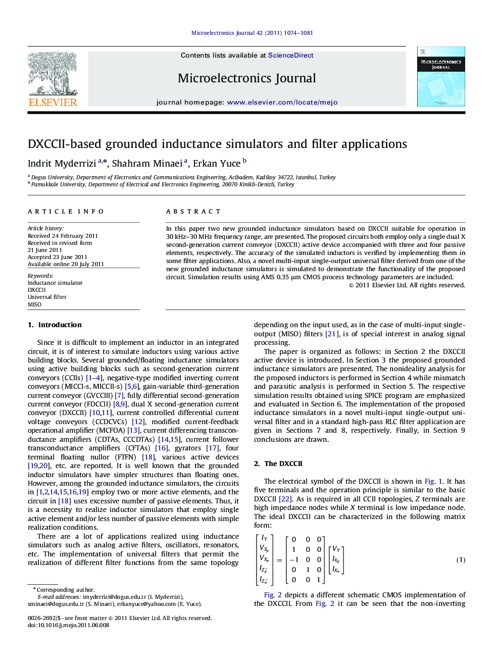 DXCCII-based grounded inductance simulators and filter applications