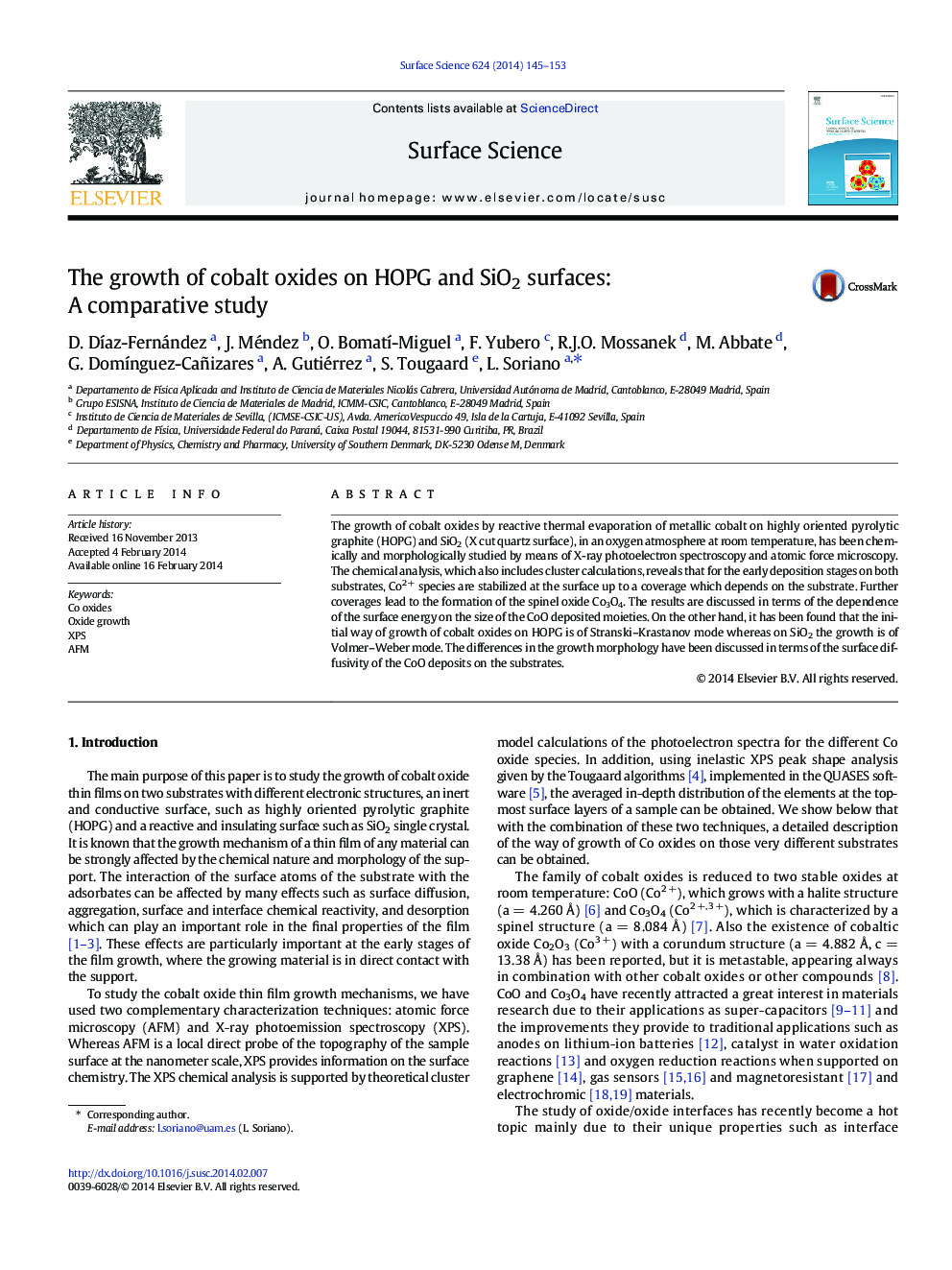 The growth of cobalt oxides on HOPG and SiO2 surfaces: A comparative study