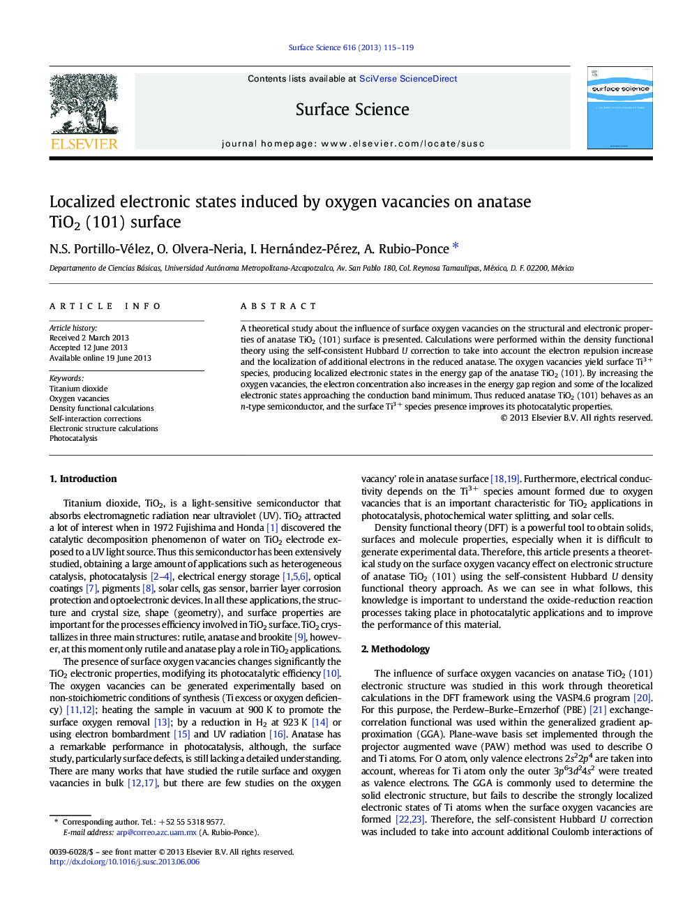 Localized electronic states induced by oxygen vacancies on anatase TiO2 (101) surface