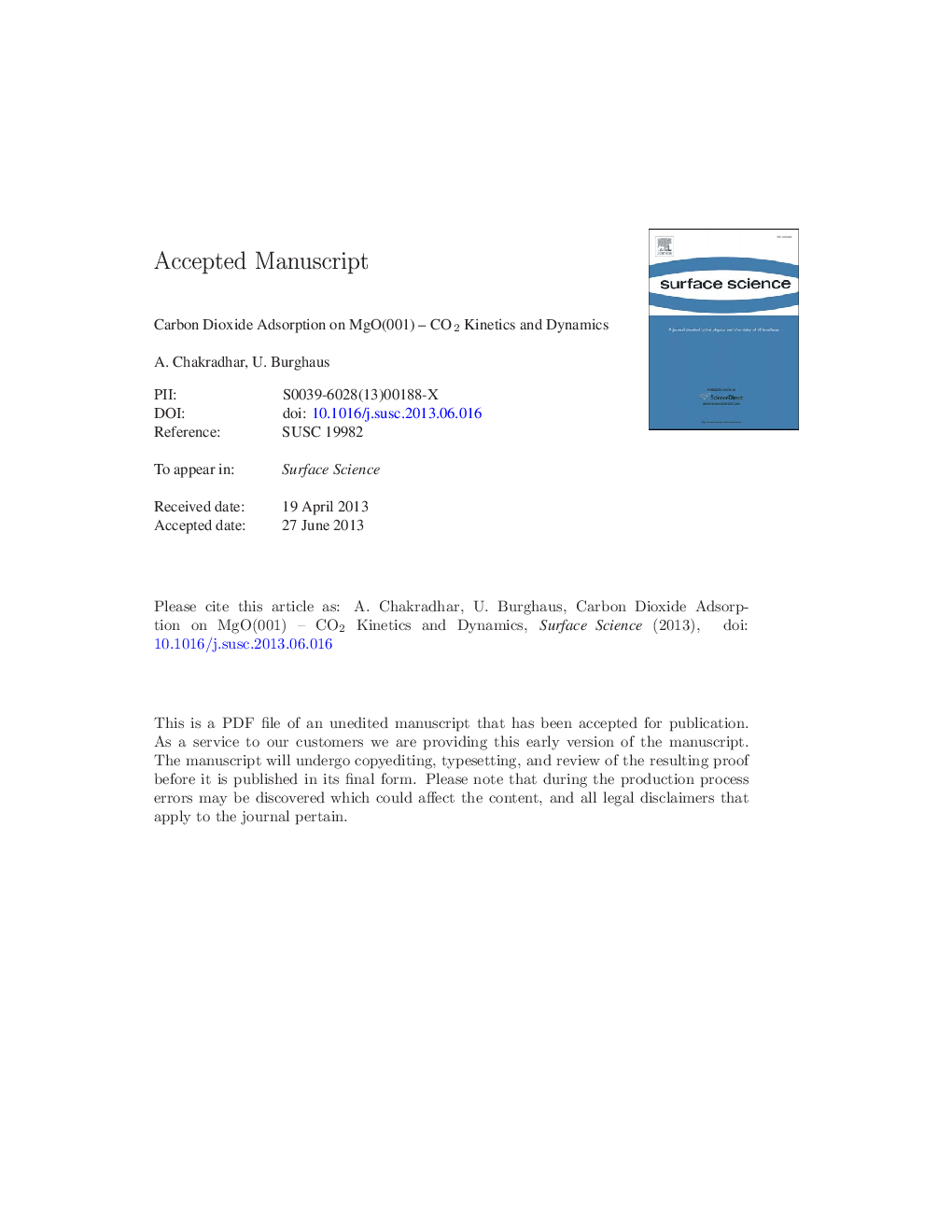 Carbon dioxide adsorption on MgO(001)-CO2 kinetics and dynamics