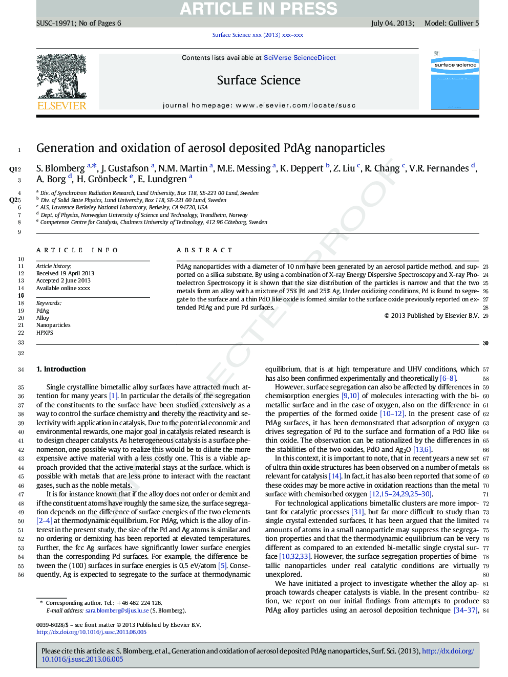 عکس صفحه اول مقاله: Generation and oxidation of aerosol deposited PdAg nanoparticles Generation and oxidation of aerosol deposited PdAg nanoparticles