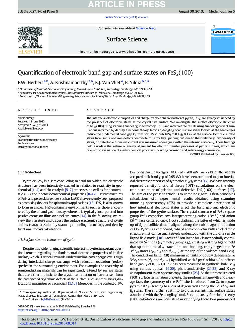 Quantification of electronic band gap and surface states on FeS2(100)