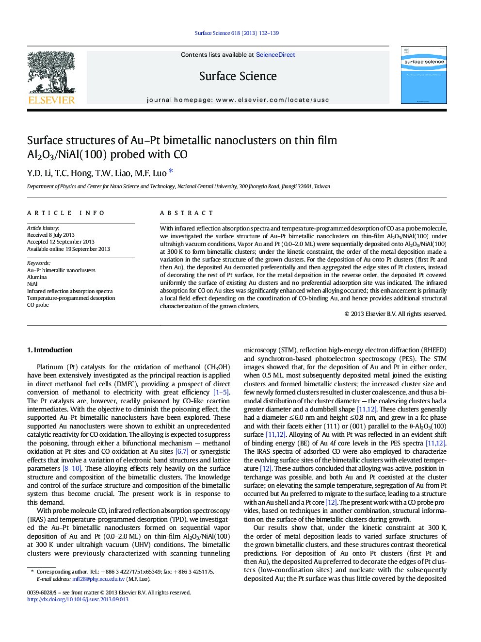 Surface structures of Au-Pt bimetallic nanoclusters on thin film Al2O3/NiAl(100) probed with CO