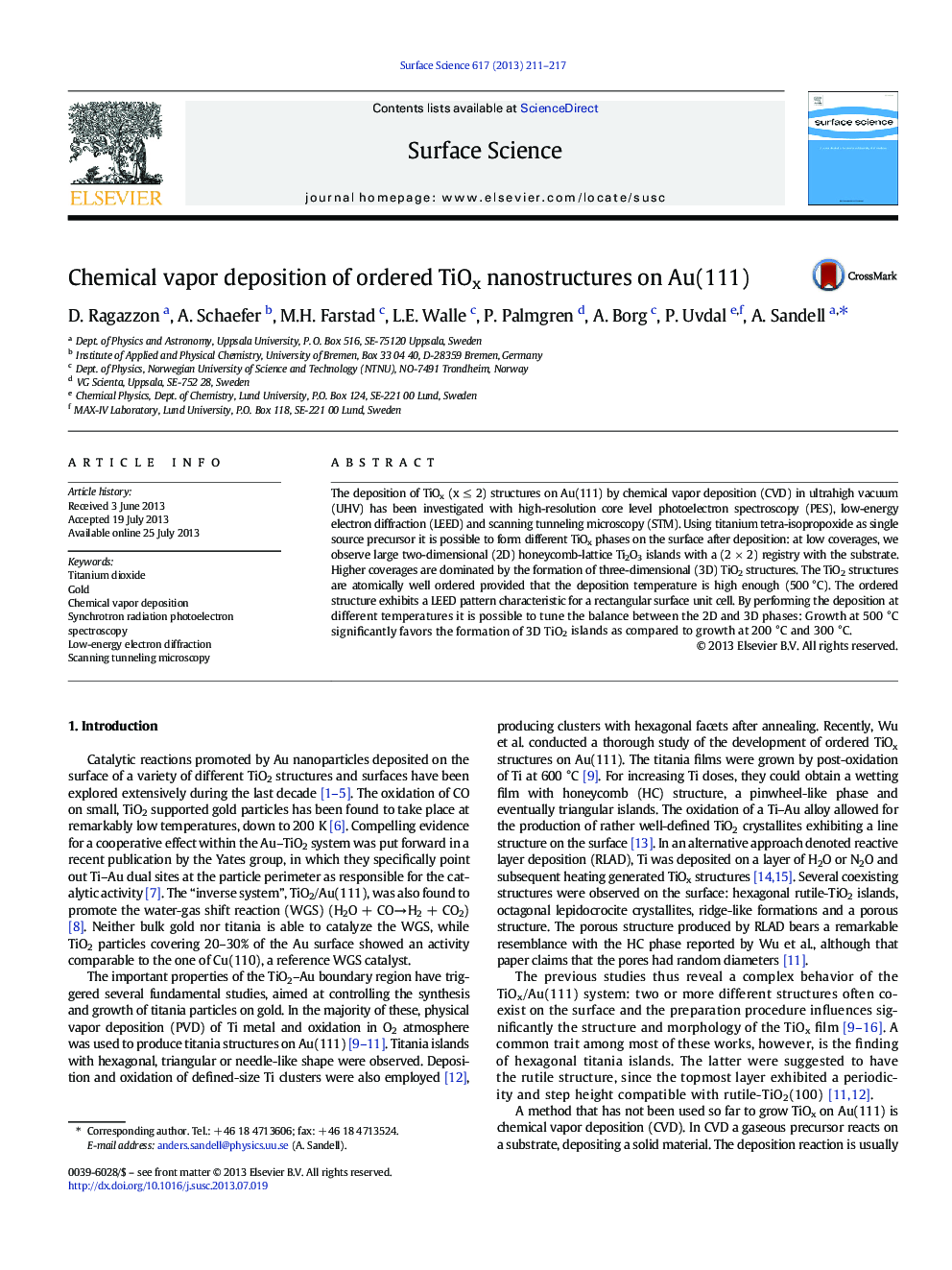 Chemical vapor deposition of ordered TiOx nanostructures on Au(111)