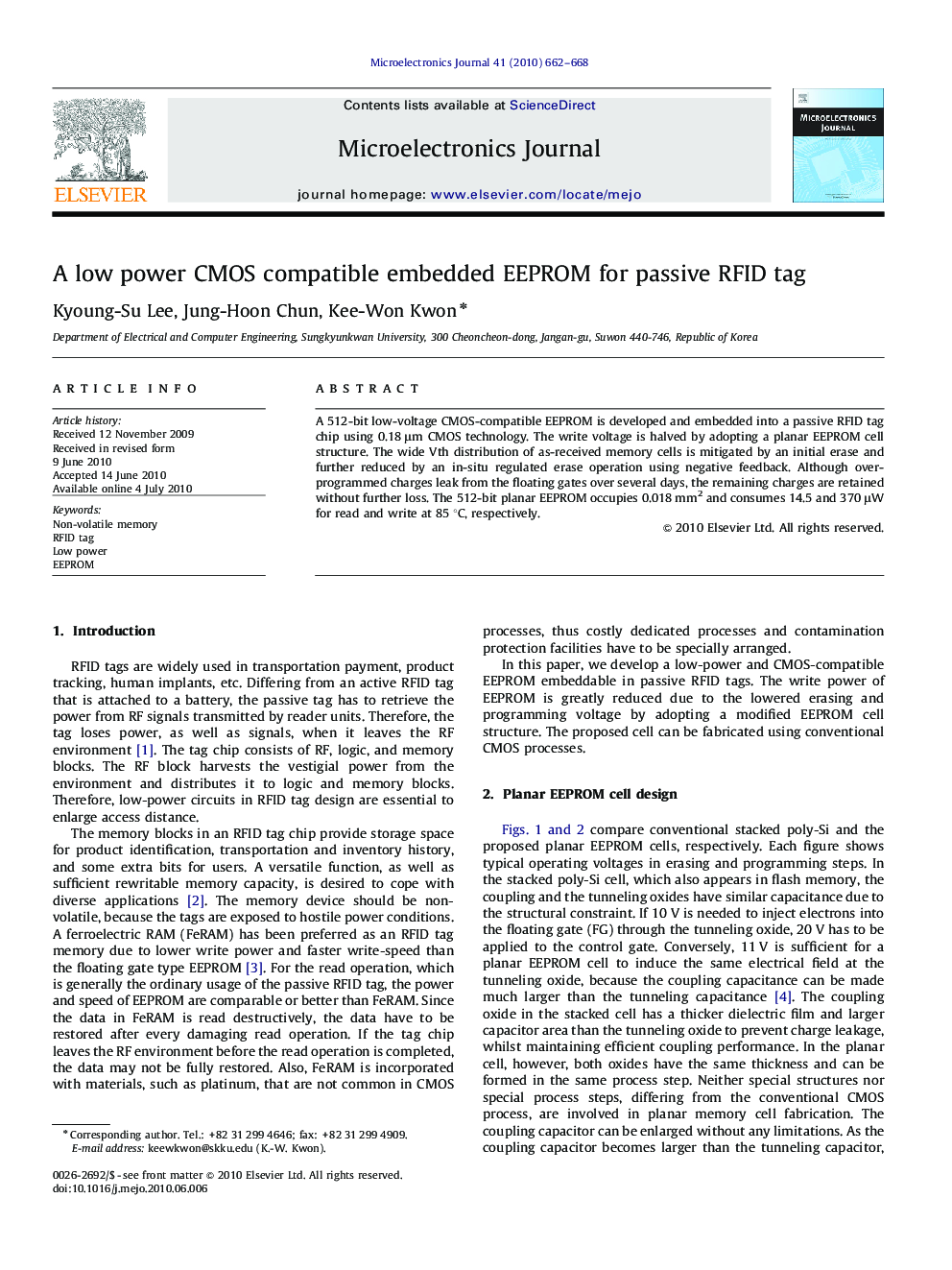 A low power CMOS compatible embedded EEPROM for passive RFID tag