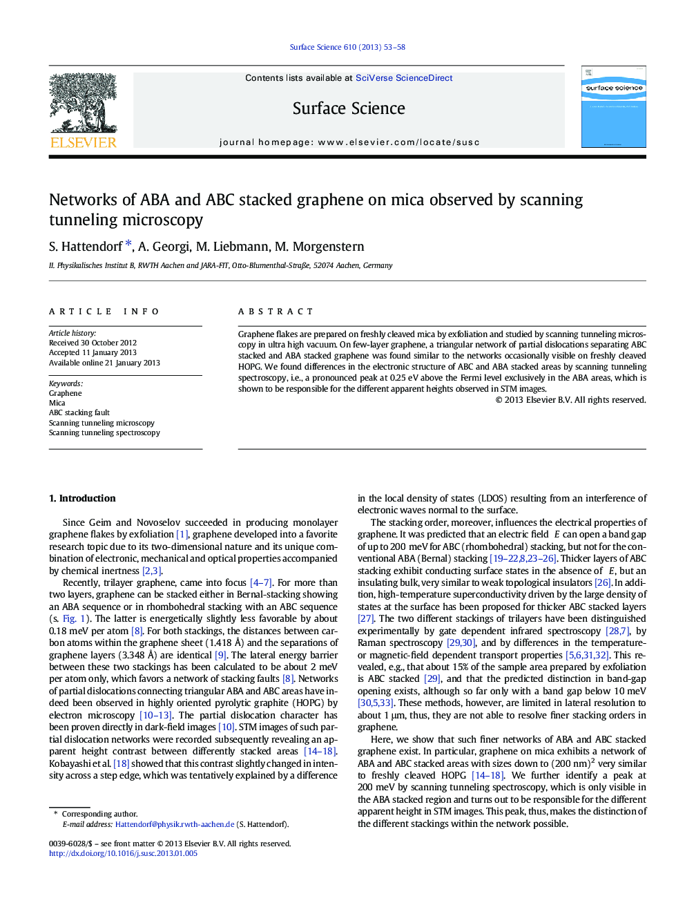 Networks of ABA and ABC stacked graphene on mica observed by scanning tunneling microscopy