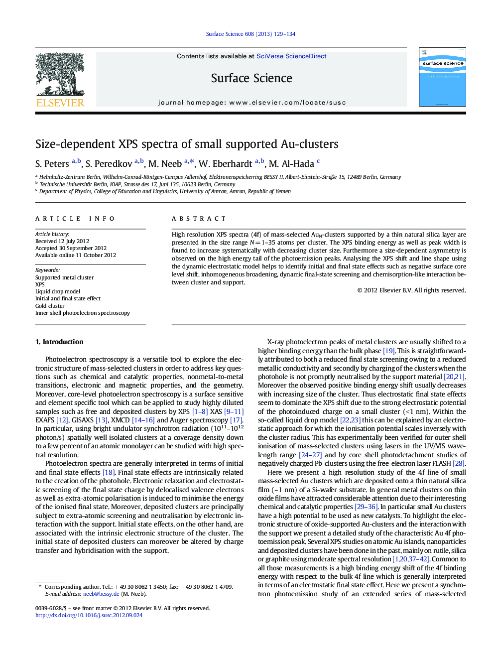 Size-dependent XPS spectra of small supported Au-clusters